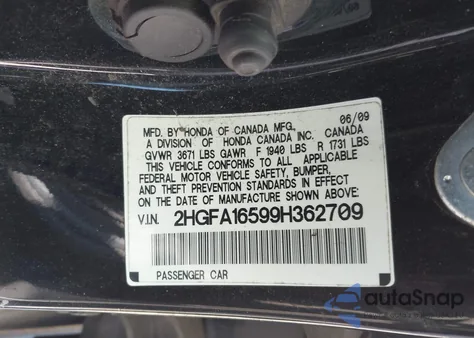 2009 Honda Civic Lx из США, поврежденный, VIN 2HGFA16599H362709